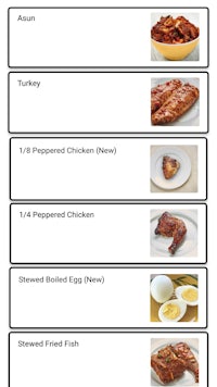 a list of different types of food for a meal