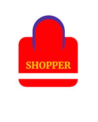 a red bag with the word shopper on it